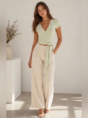 Artizia Little Moon All Tied Up Soft Green Ribbed Top